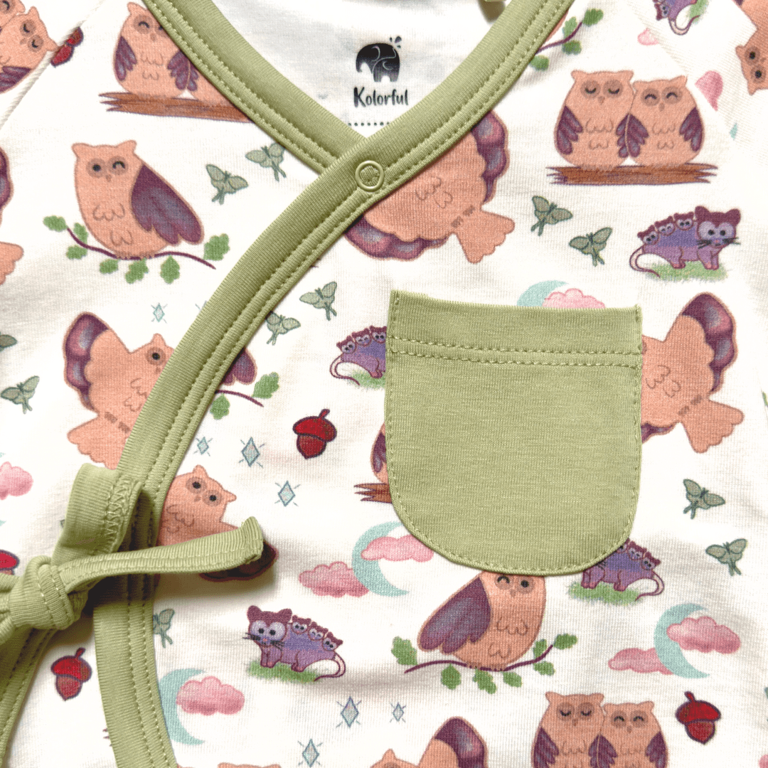 Owl Kimono Shorty Romper | Organic Pima Cotton - Aaria Tees Aaria Tees