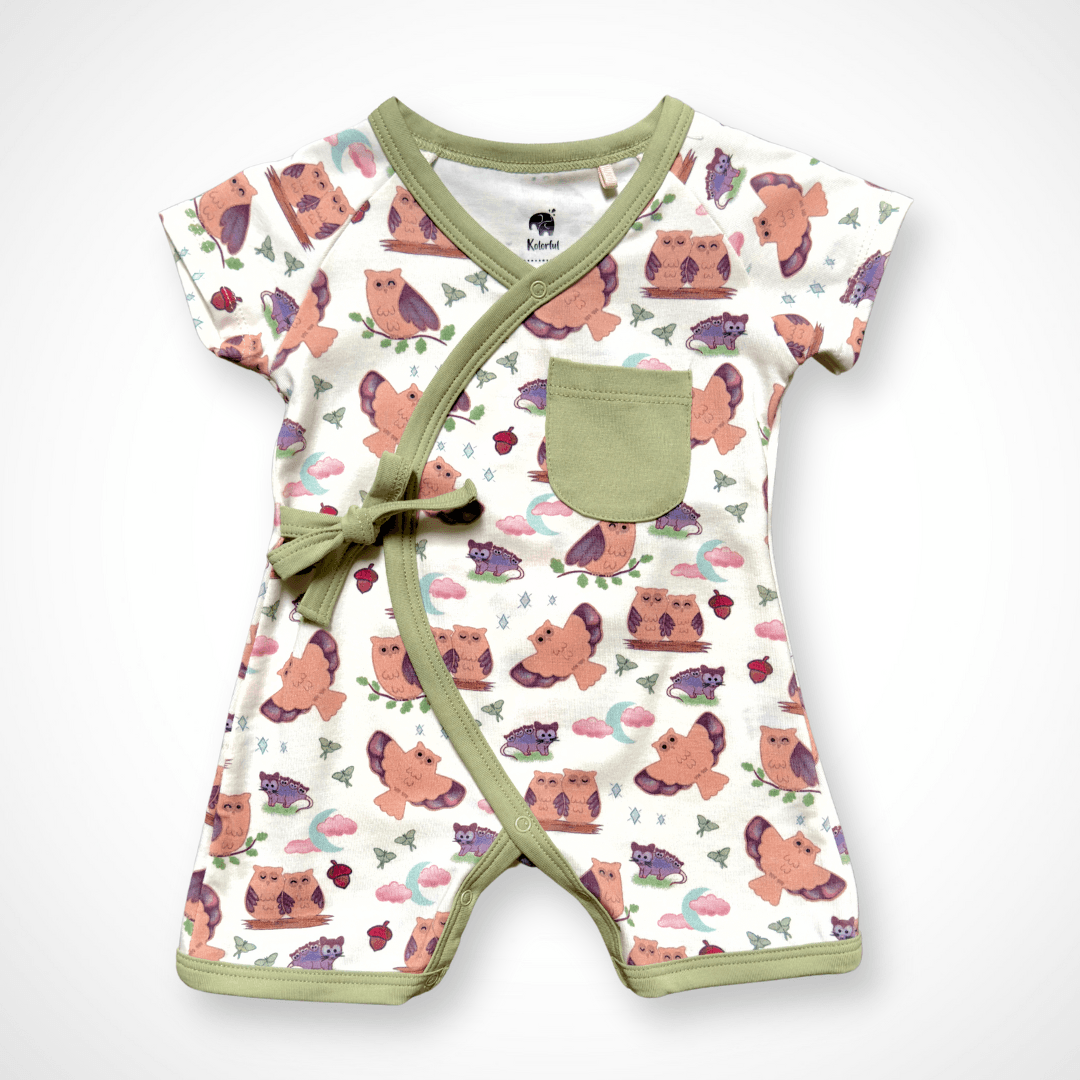 Owl Kimono Shorty Romper | Organic Pima Cotton - Aaria Tees