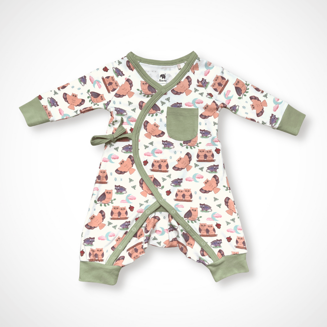 Owl Kimono Long Sleeve Romper | Organic Pima Cotton - Aaria Tees