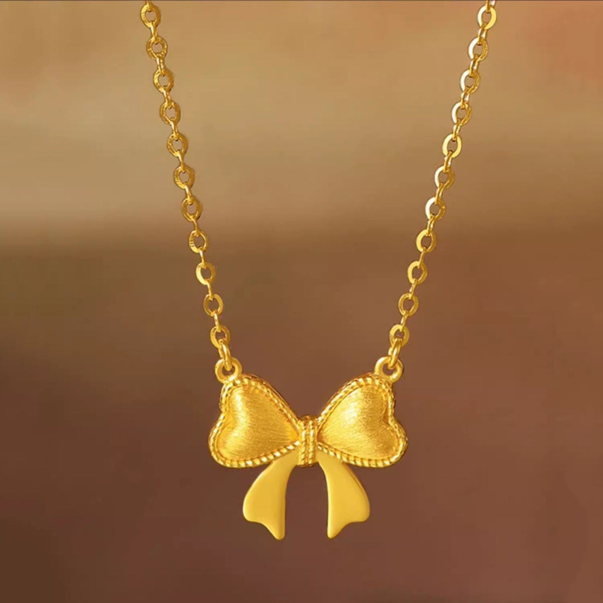 Waving Bow Vietnam Placer Gold Shiny Brushed Necklaces