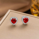 Women's Loving Heart Zircon Light Luxury Minority Design Red Necklaces Aaria Tees