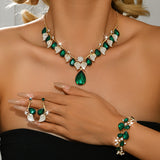 Women's Vintage Water Drop Gem Leaf Clavicle Necklaces Aaria Tees
