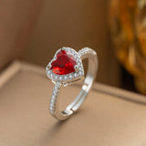 Women's Loving Heart Zircon Light Luxury Minority Design Red Necklaces Aaria Tees