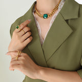 Women's Temperament Exaggerated Personalized Crystal Stone Titanium Steel Metal Cuban Link Necklaces Aaria Tees