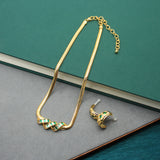 Snake Bones Chain Green Zircon Shaped Copper Plated Gold Light Necklaces Aaria Tees
