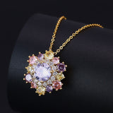 Colored Gems Sunflower Ear Gold-plated Full Rhinestone Necklaces Aaria Tees