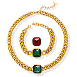 Women's Temperament Exaggerated Personalized Crystal Stone Titanium Steel Metal Cuban Link Necklaces Aaria Tees