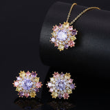 Colored Gems Sunflower Ear Gold-plated Full Rhinestone Necklaces Aaria Tees