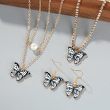Trendy Pearl Butterfly Fashion Oil Dripping Necklaces Aaria Tees