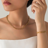 Women's Thick Type Round Cuban Link Chain Gold Plated Titanium Necklaces Aaria Tees