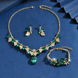 Women's Vintage Water Drop Gem Leaf Clavicle Necklaces Aaria Tees