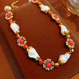 Women's Diamond Flower Pearl Light Luxury Minority Clavicle Necklaces Aaria Tees