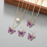 Trendy Pearl Butterfly Fashion Oil Dripping Necklaces Aaria Tees