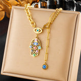 Plated Vintage Turkish Eyes Palm Stainless Steel Necklaces Aaria Tees