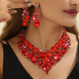 Women's High Profile Generous Red Crystal Suite Bridal Wedding Necklaces Aaria Tees