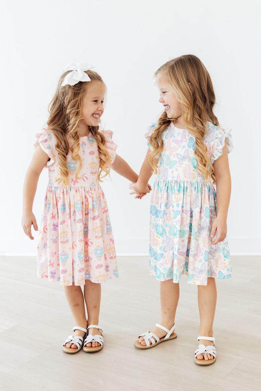 Fluttering Butterflies Flutter Sleeve Twirl Dress - Aaria Tees Aaria Tees