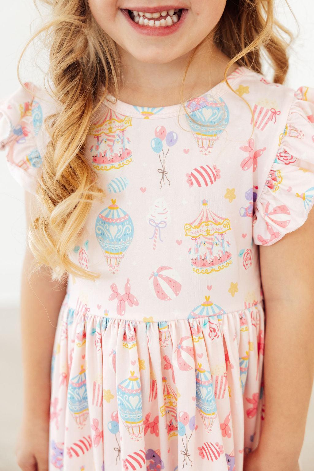 Off to the Circus Flutter Sleeve Twirl Dress - Aaria Tees Aaria Tees