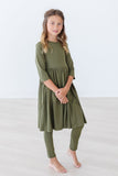 Olive 3/4 Sleeve Pocket Twirl Dress - Aaria Tees Aaria Tees