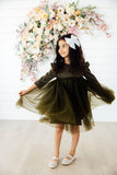 Olive Shimmer 3/4 Sleeve Tutu Dress - Aaria Tees Aaria Tees