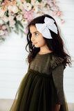 Olive Shimmer 3/4 Sleeve Tutu Dress - Aaria Tees Aaria Tees