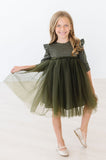 Olive Shimmer 3/4 Sleeve Tutu Dress - Aaria Tees Aaria Tees