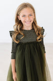 Olive Shimmer 3/4 Sleeve Tutu Dress - Aaria Tees Aaria Tees