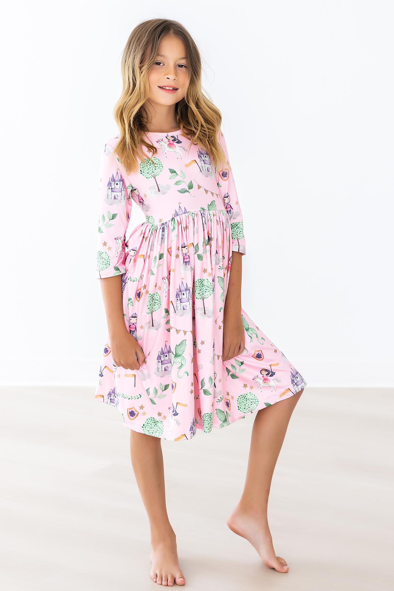 Once Upon a Time 3/4 Sleeve Pocket Twirl Dress - Aaria Tees Aaria Tees