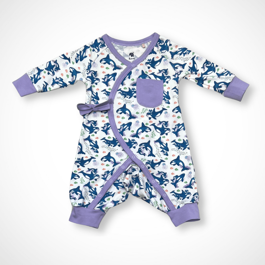 Orca Kimono Long Sleeve Romper | Organic Pima Cotton - Aaria Tees