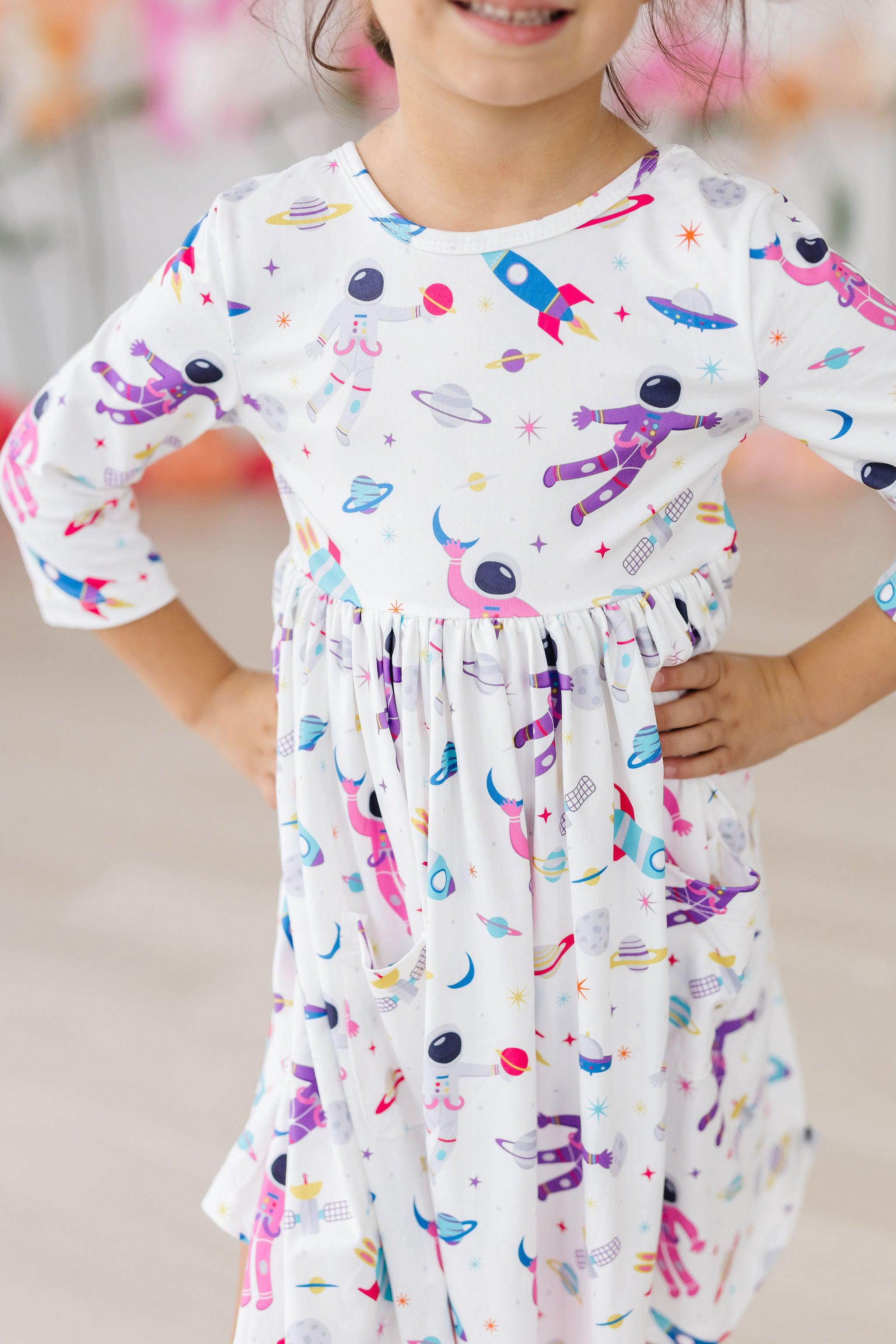 Out of this World 3/4 Sleeve Pocket Twirl Dress - Aaria Tees Aaria Tees