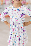 Out of this World 3/4 Sleeve Pocket Twirl Dress - Aaria Tees Aaria Tees
