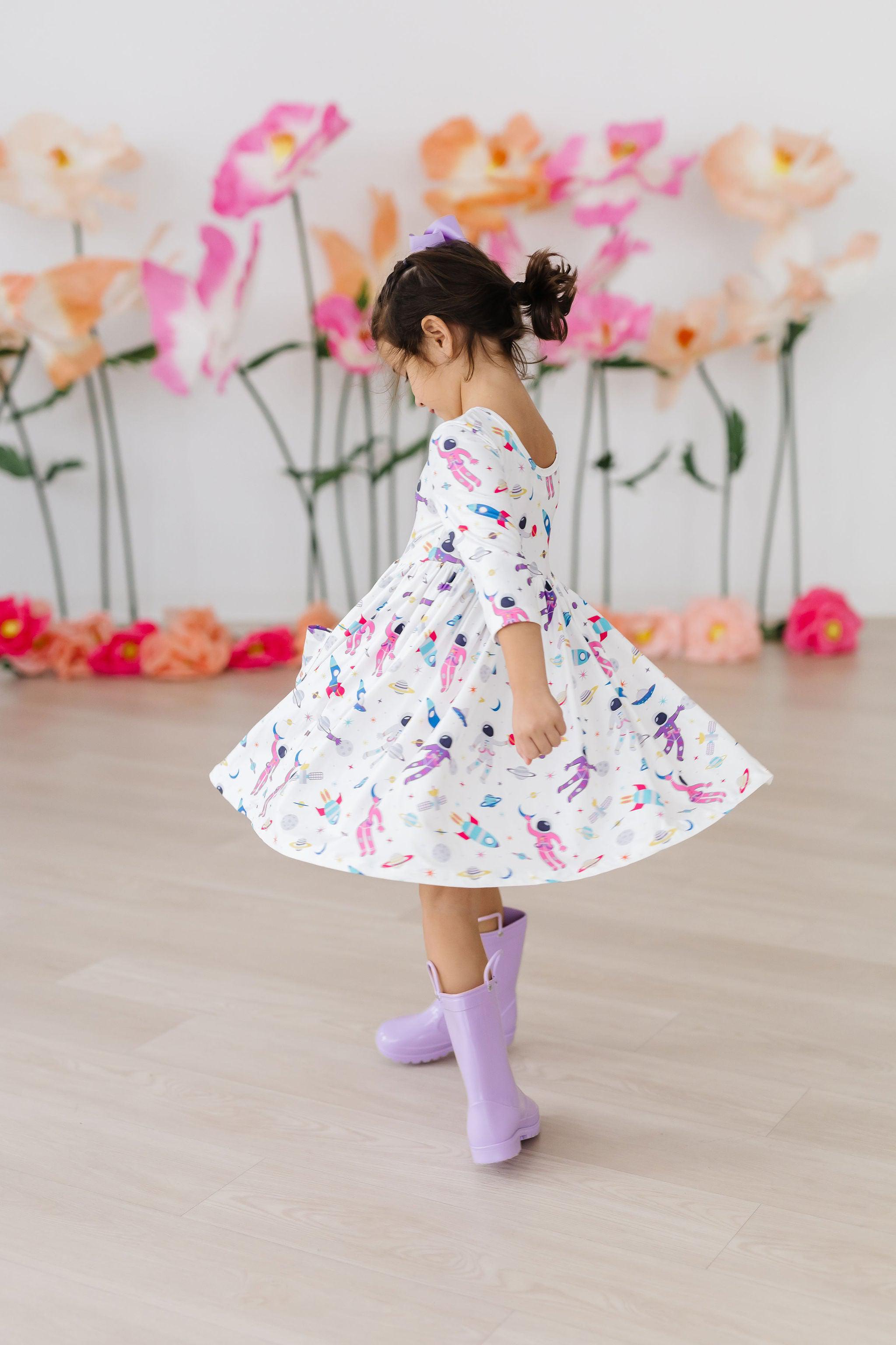 Out of this World 3/4 Sleeve Pocket Twirl Dress - Aaria Tees Aaria Tees