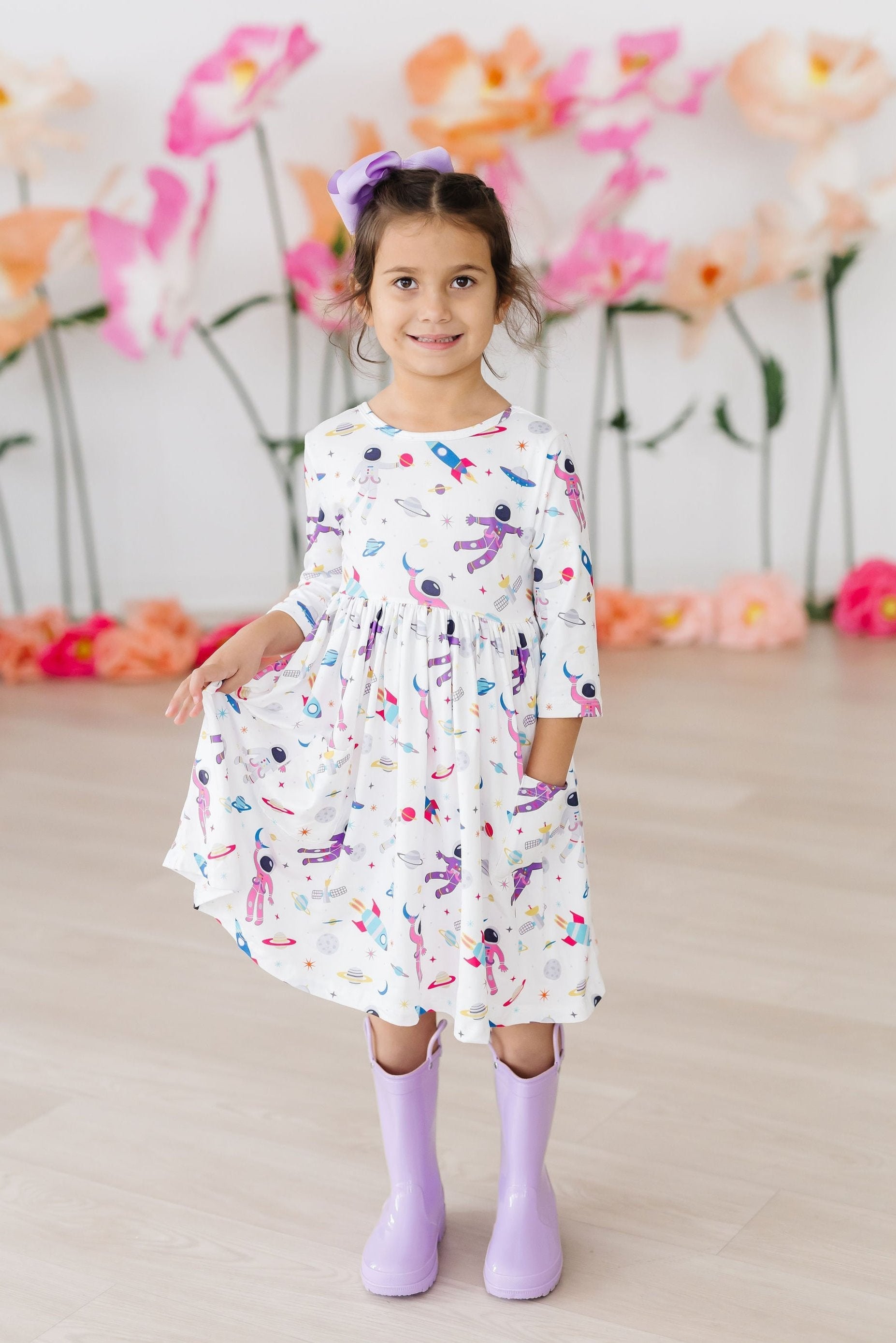 Out of this World 3/4 Sleeve Pocket Twirl Dress - Aaria Tees Aaria Tees