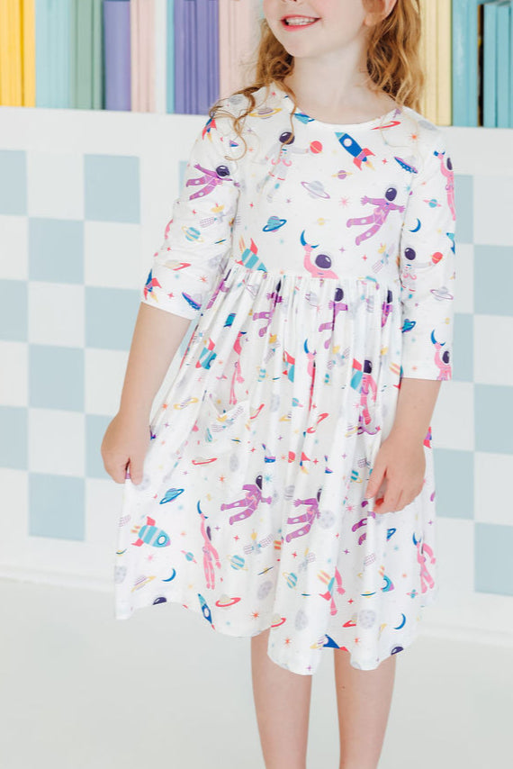 Out of this World 3/4 Sleeve Pocket Twirl Dress - Aaria Tees Aaria Tees