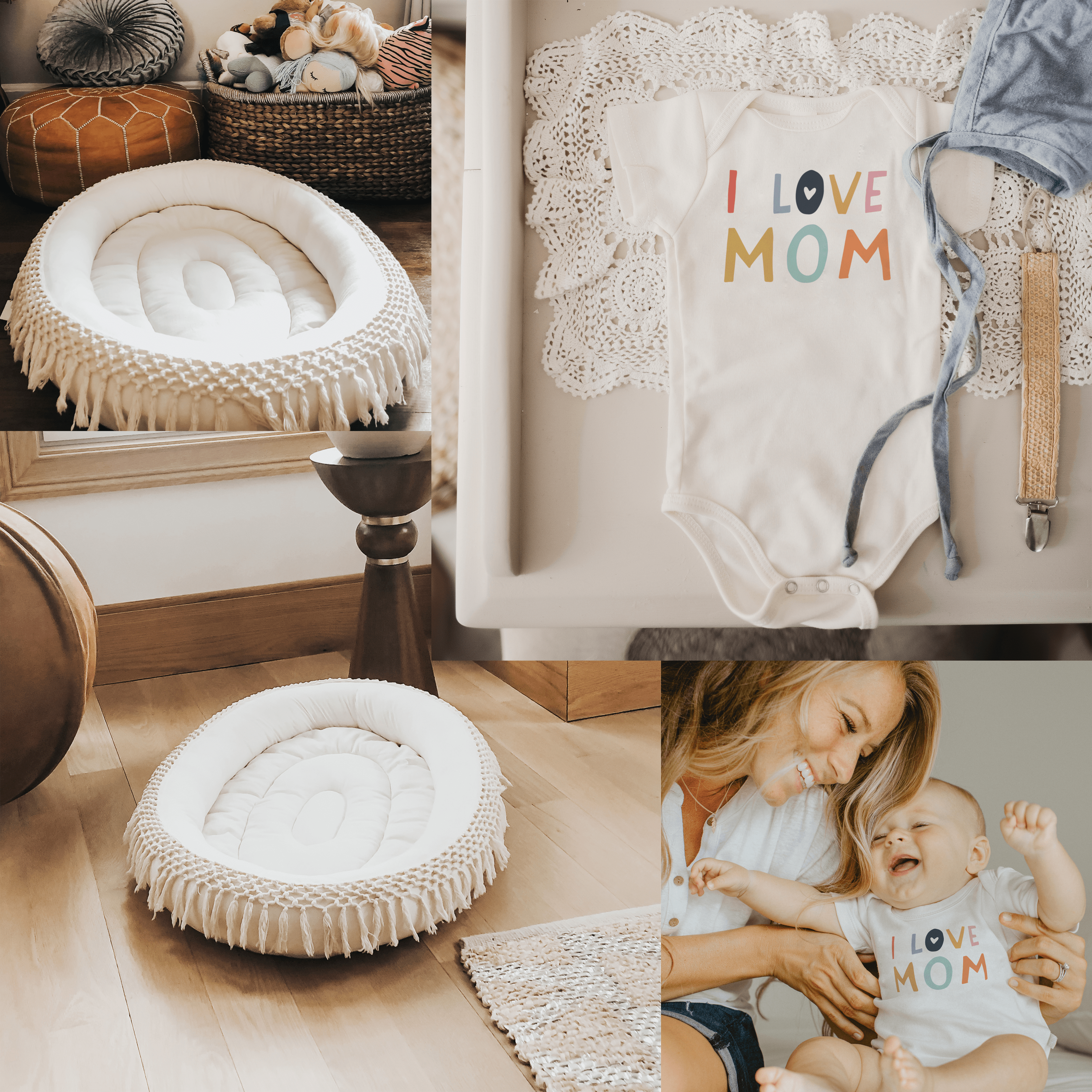 Macrame Oval Play Mat & Love Mom Bodysuit Bundle - Aaria Tees Aaria Tees