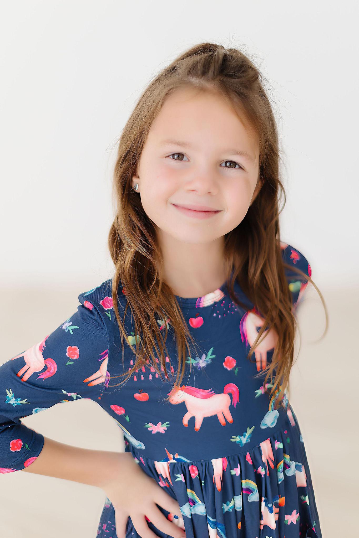 Painted Skies 3/4 Sleeve Pocket Twirl Dress - Aaria Tees Aaria Tees