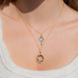 Rainbow Gemstone Halo Mini Gold Pendant Aaria Tees