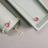 Pink Tourmaline Quartz Bracelet and Necklace Set Aaria Tees