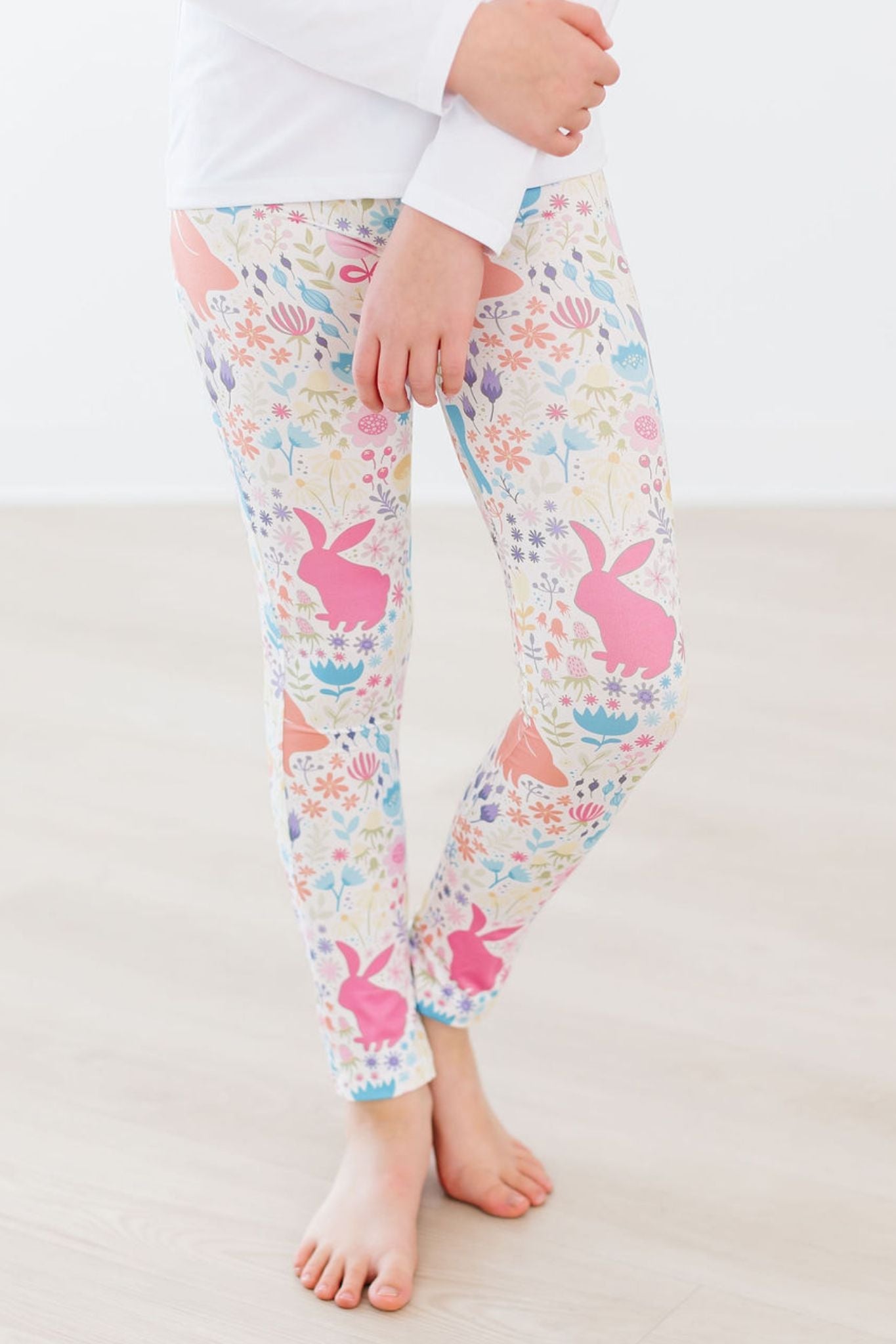 Pastel Floral Bunnies Leggings - Aaria Tees Aaria Tees