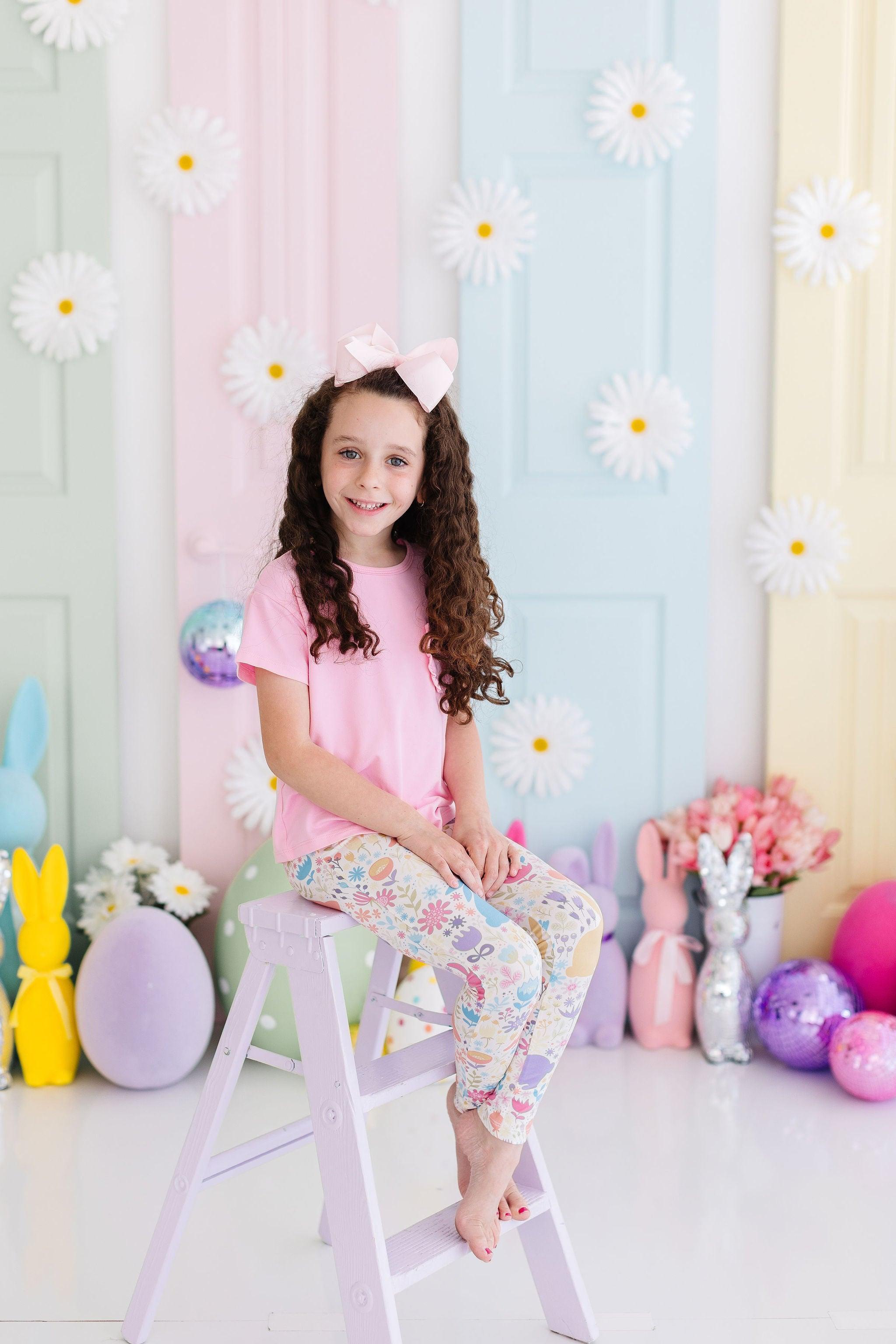 Pastel Floral Bunnies Leggings - Aaria Tees Aaria Tees
