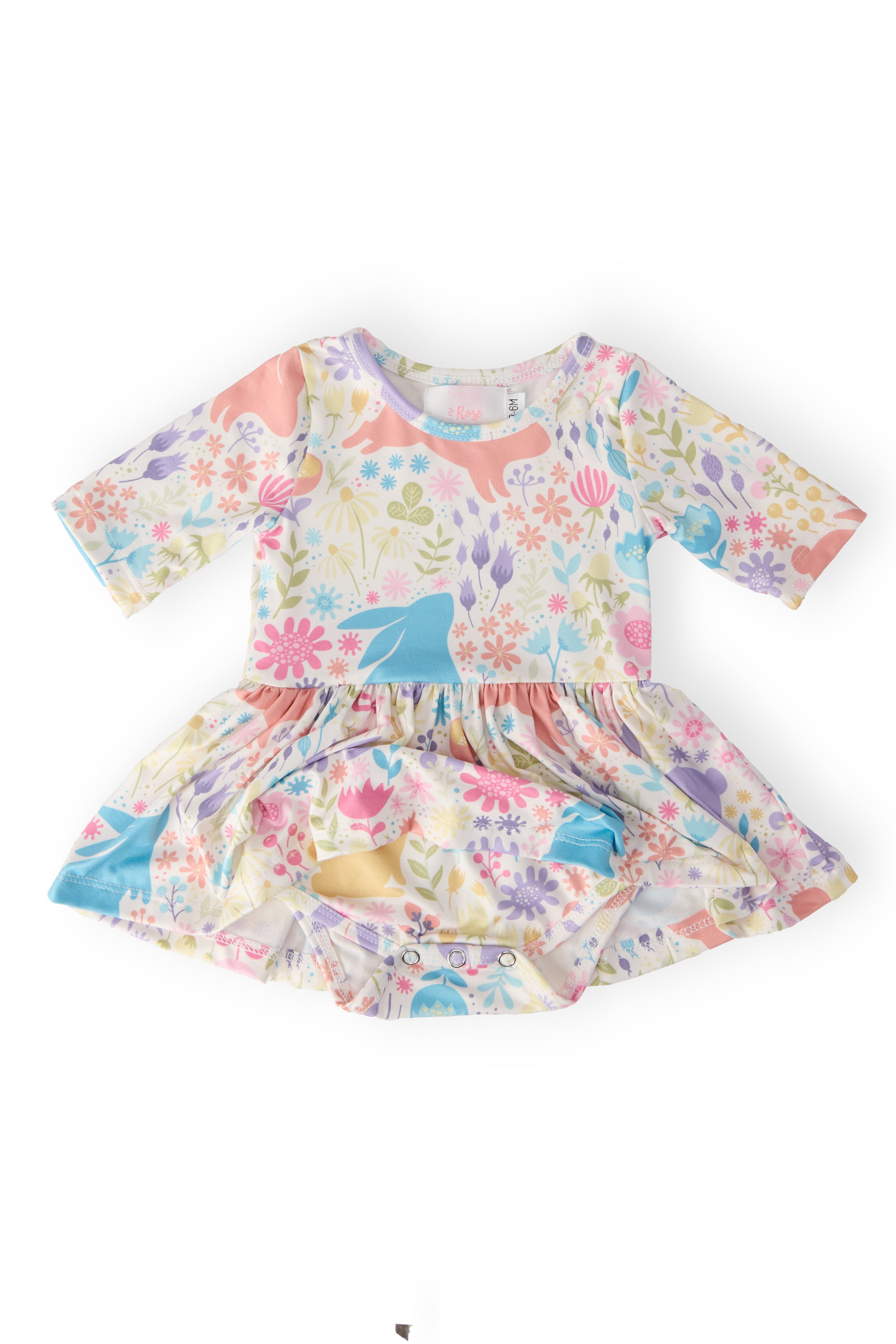 Pastel Floral Bunnies Twirl Bodysuit - Aaria Tees Aaria Tees