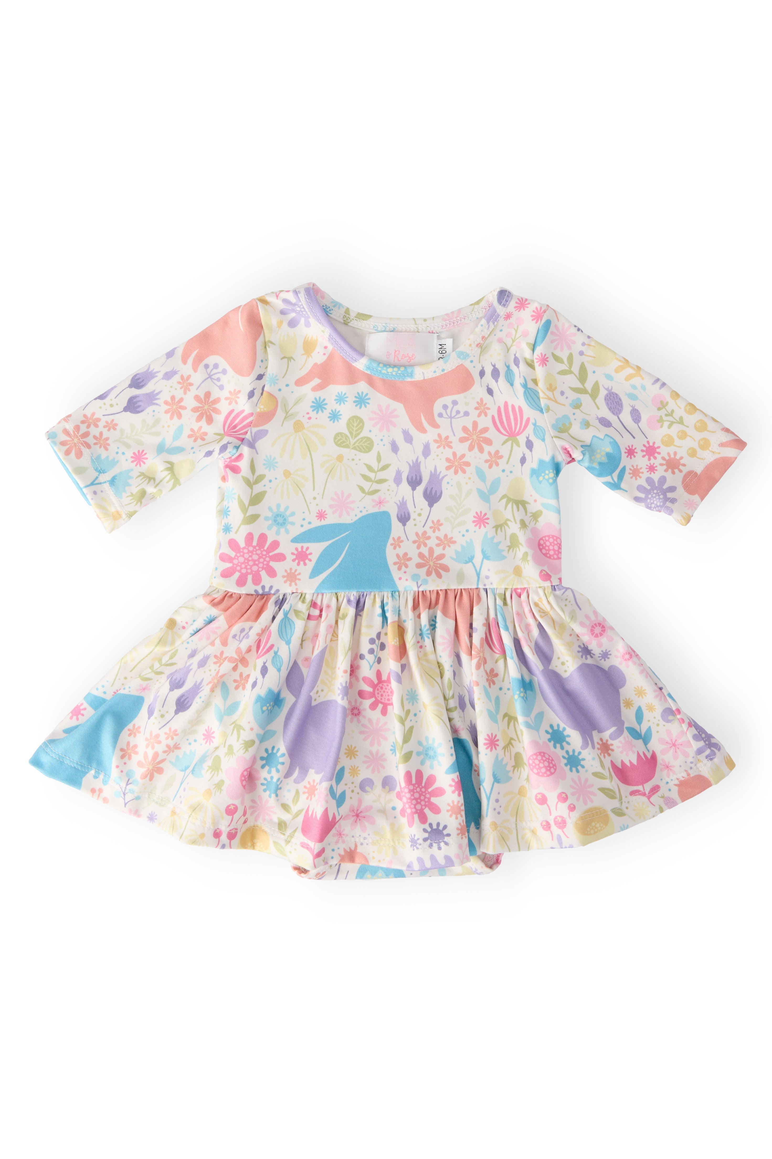 Pastel Floral Bunnies Twirl Bodysuit - Aaria Tees Aaria Tees
