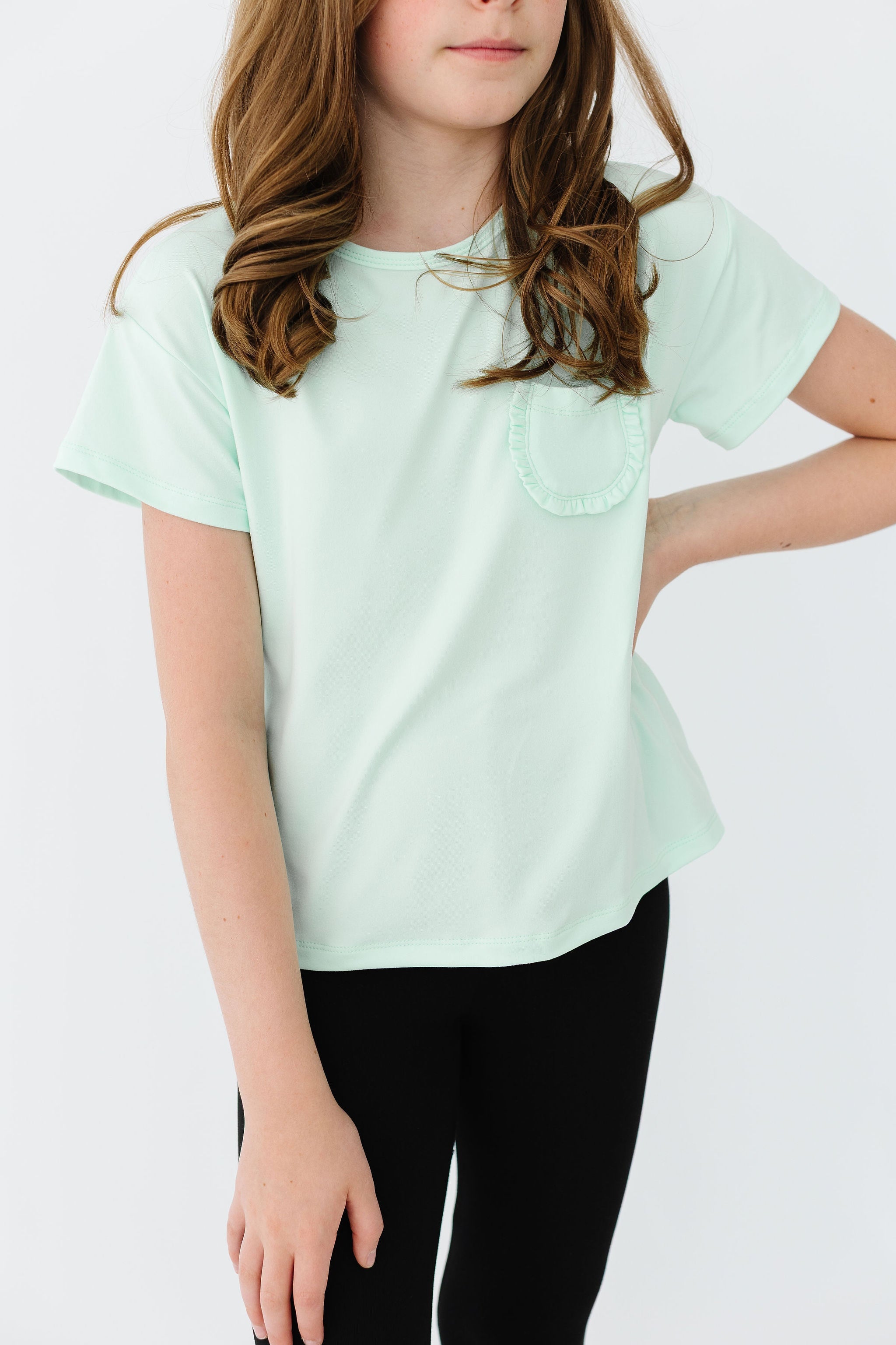 Pastel Green Ruffle Pocket Tee - Aaria Tees Aaria Tees