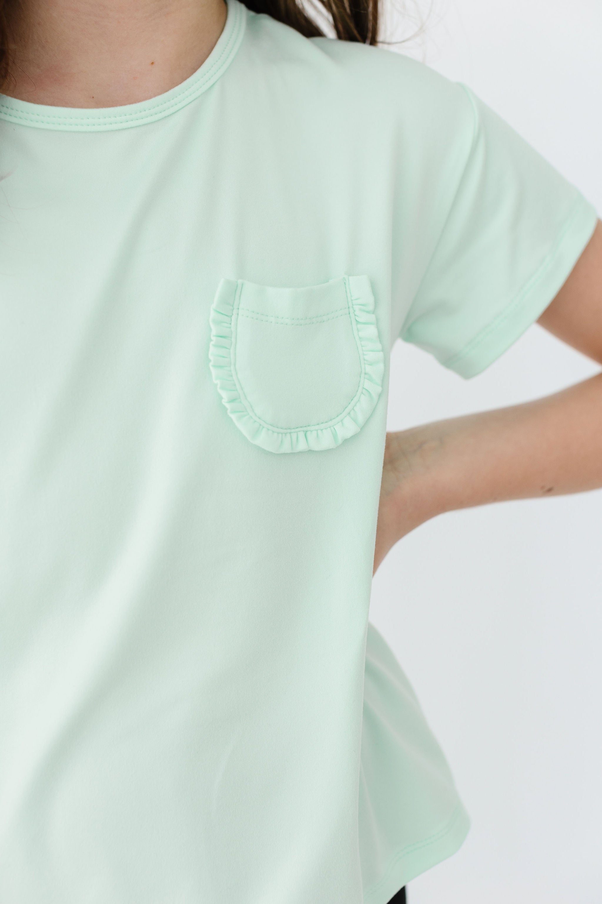 Pastel Green Ruffle Pocket Tee - Aaria Tees Aaria Tees