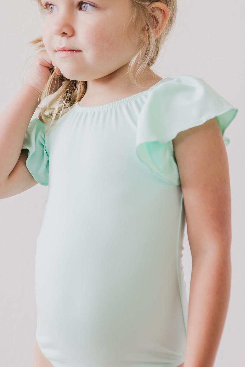 Pastel Green S/S Flutter Sleeve Leotard - Aaria Tees Aaria Tees