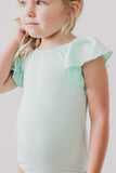 Pastel Green S/S Flutter Sleeve Leotard - Aaria Tees Aaria Tees