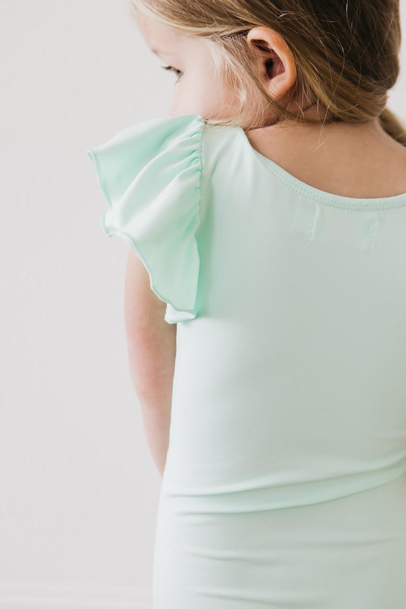 Pastel Green S/S Flutter Sleeve Leotard - Aaria Tees Aaria Tees
