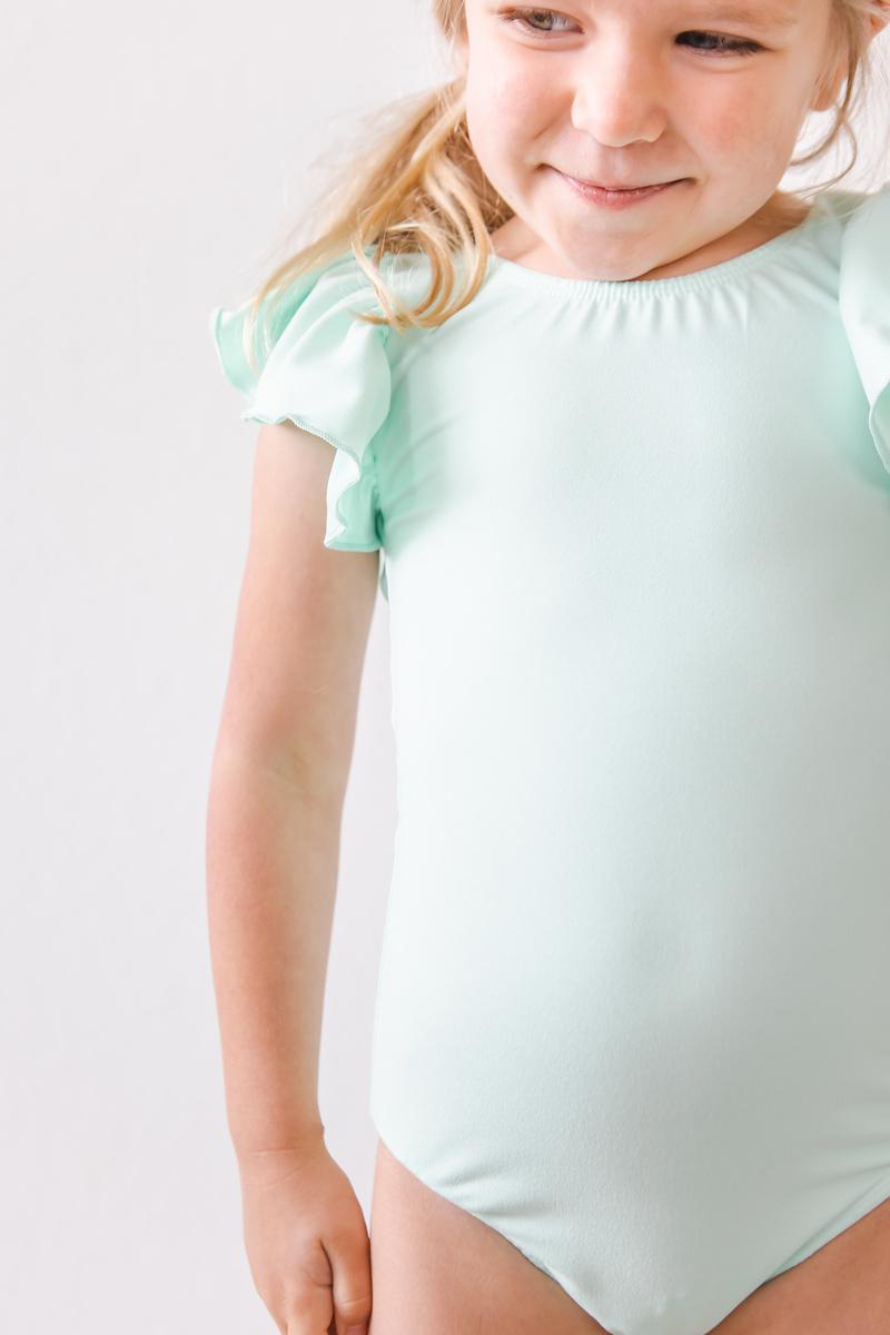 Pastel Green S/S Flutter Sleeve Leotard - Aaria Tees Aaria Tees