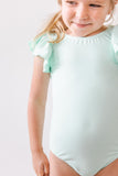 Pastel Green S/S Flutter Sleeve Leotard - Aaria Tees Aaria Tees