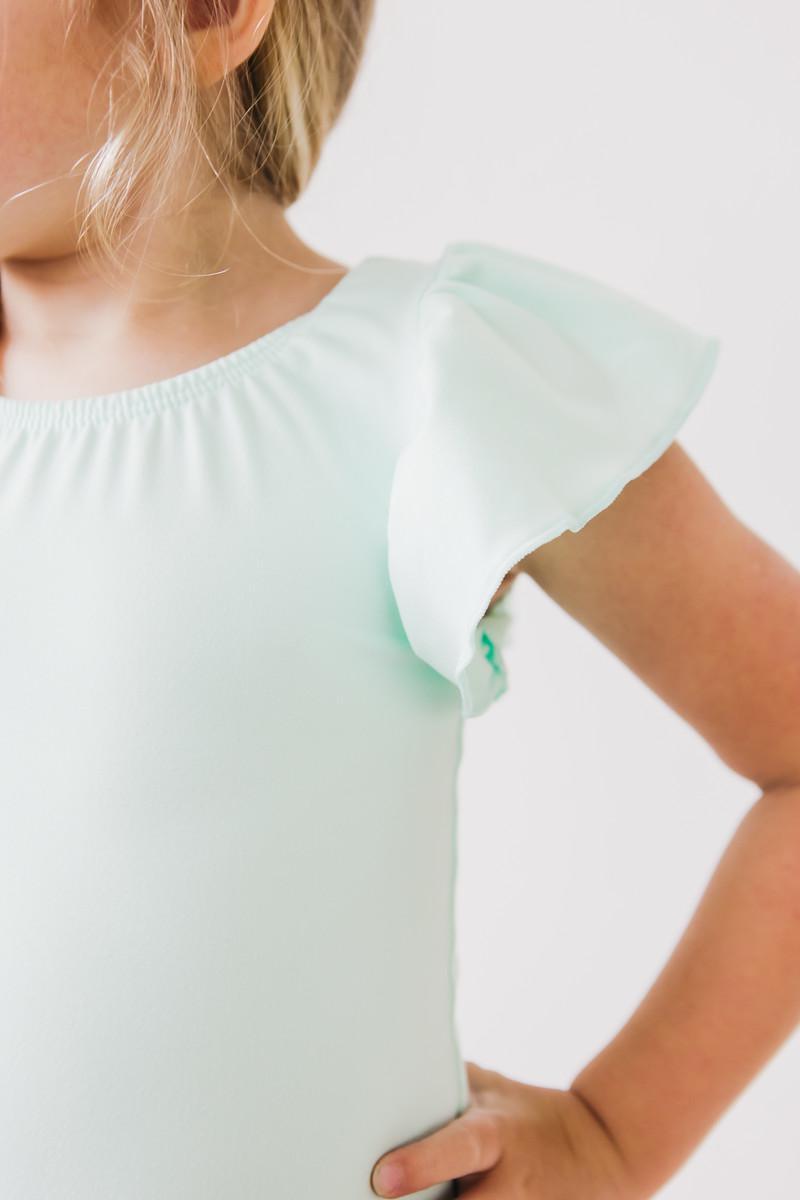 Pastel Green S/S Flutter Sleeve Leotard - Aaria Tees Aaria Tees