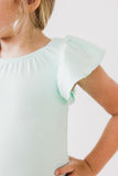 Pastel Green S/S Flutter Sleeve Leotard - Aaria Tees Aaria Tees